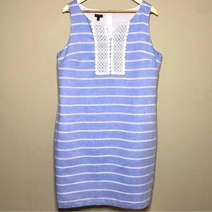 Talbots Sleeveless Sheath Dress Size 16 Blue White Striped Linen Cotton Lined